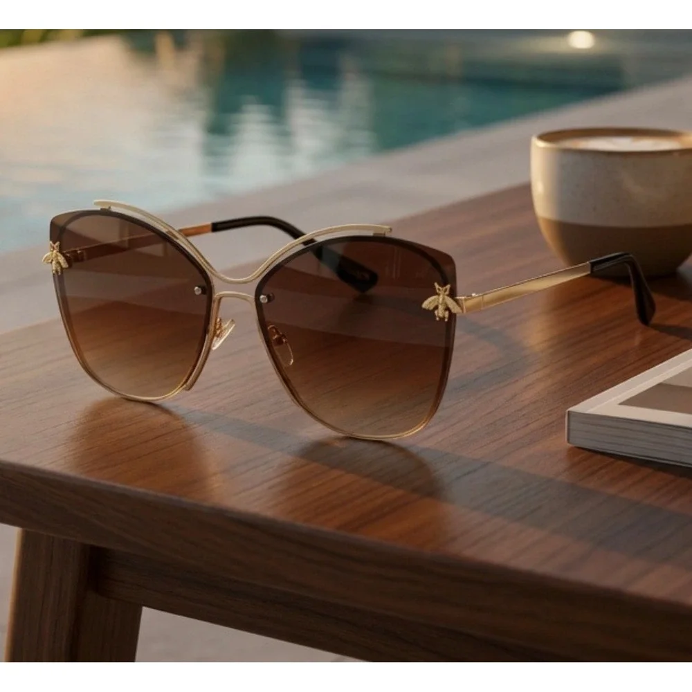 Fashion Cat Eye Sunglasses Women Designer Inspired Rimless Shades Lentes‎ Gafas